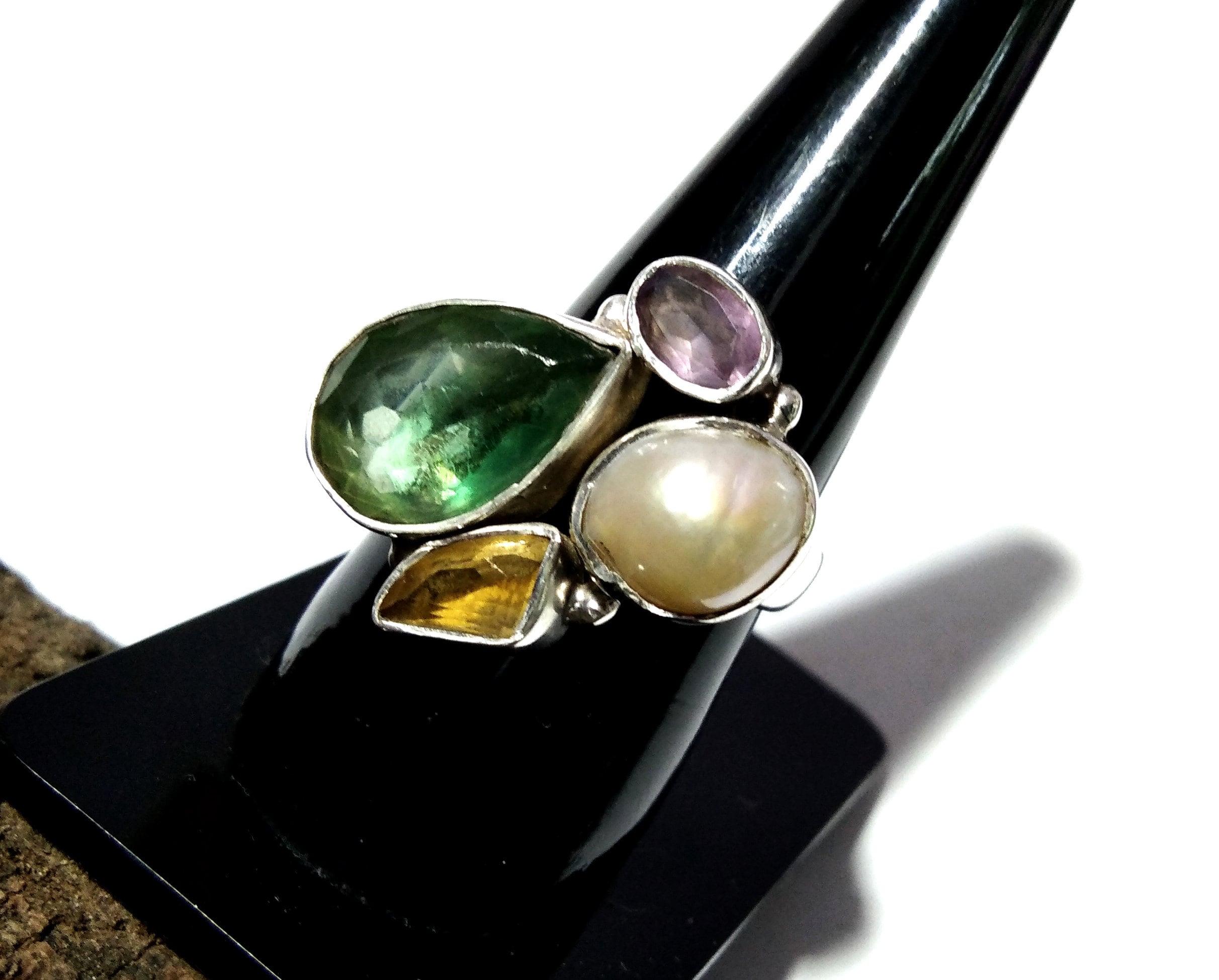 Fluorite, Citrine, Amethyst & Pearl Gemstone Ring, Very Beautiful Handmade Making Rings, ALL Natural Gemstone With 925 Starling Silver Ring
